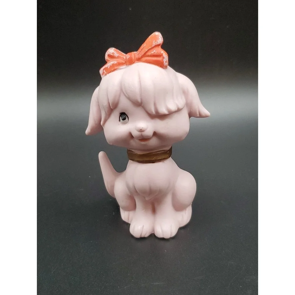 Vintage‎ Kelvin's Dog With Hair Bow Pink Figurine